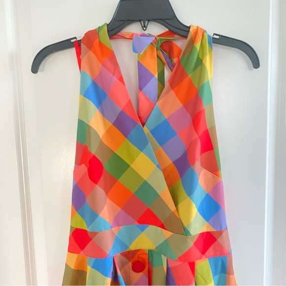 Unique Vintage Rainbow Madras Plaid Tarrytown Hostess Dress Sz L NWT - Picture 6 of 10